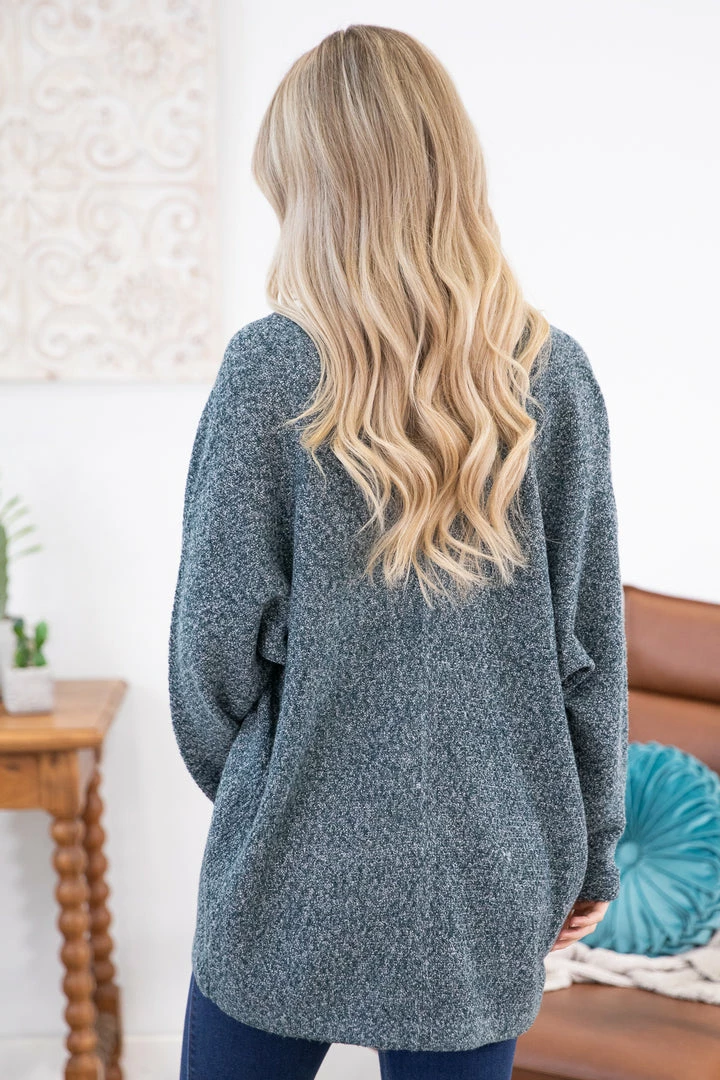 Staccato Teal Heathered Dolman Sleeve Cardigan LONG SLEEVES 6 Staccato Teal Heathered Dolman Sleeve Cardigan LONG SLEEVES