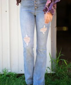 YMI Medium Wash Button Fly Flare Jeans Bottoms