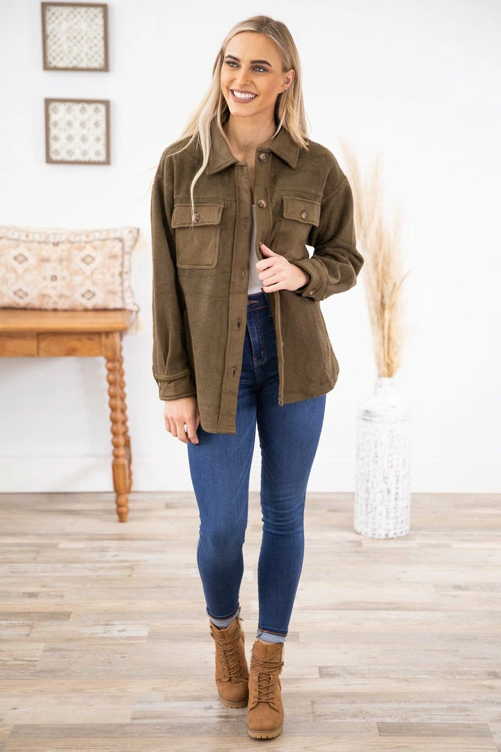 ODDI LONG SLEEVES Olive Terry Fur Shacket 5 ODDI LONG SLEEVES Olive Terry Fur Shacket