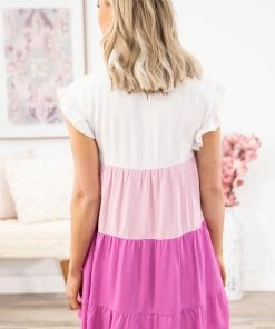 Vanilla Bay Fuchsia Colorblock Dress With Pockets