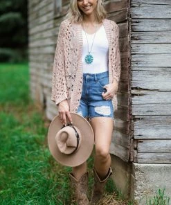 Doe & Rae Dusty Rose Fisher Net Doman Sleeve Cardigan