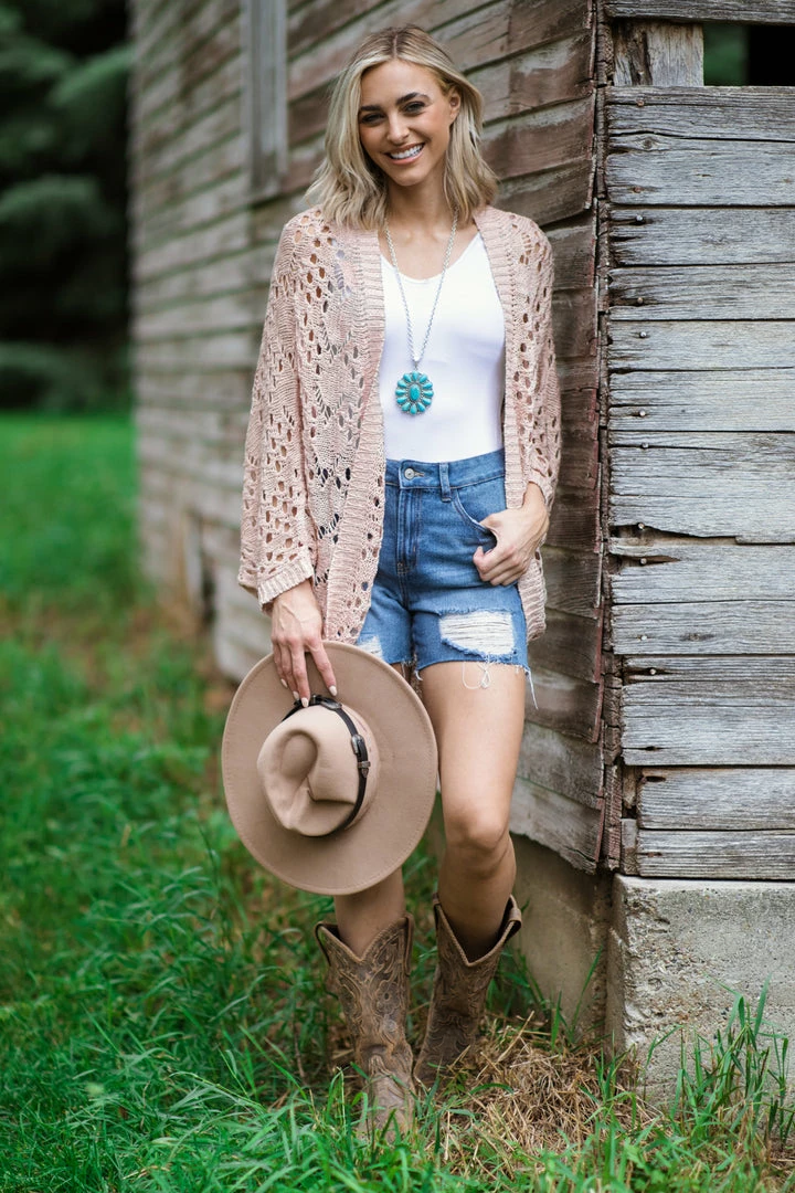 Doe & Rae Dusty Rose Fisher Net Doman Sleeve Cardigan 4 Doe & Rae Dusty Rose Fisher Net Doman Sleeve Cardigan