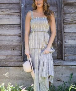 Staccato Dresses Light Olive And White Stripe Maxi Dress