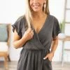 Gilli Charcoal Surplice Front Short Sleeve Romper 2 Gilli Charcoal Surplice Front Short Sleeve Romper