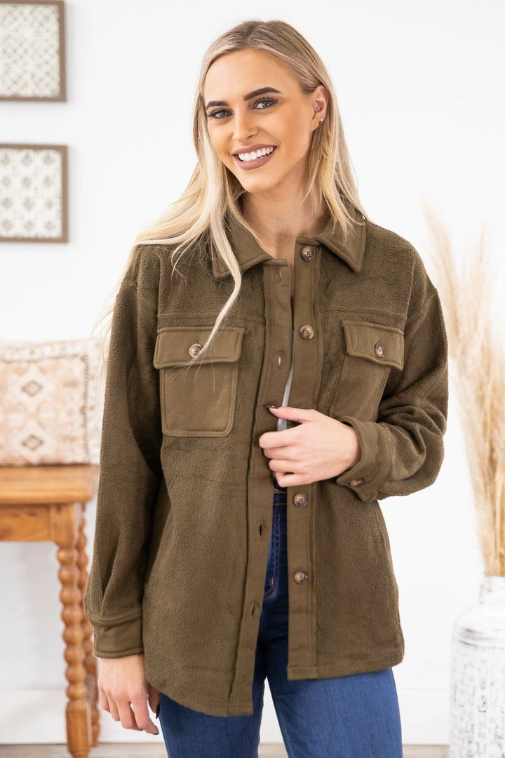 ODDI LONG SLEEVES Olive Terry Fur Shacket 3 ODDI LONG SLEEVES Olive Terry Fur Shacket