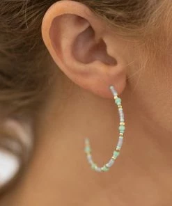 Crystals Trading Inc Mint And Gold Beaded Half Hoops Accessories