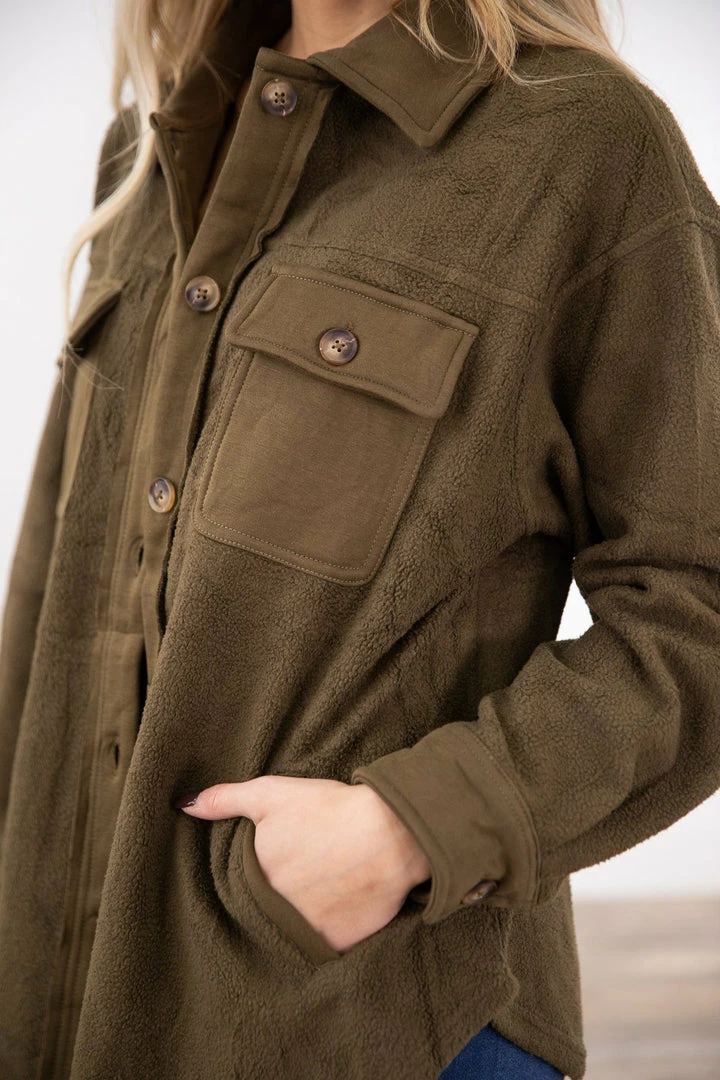 ODDI LONG SLEEVES Olive Terry Fur Shacket 7 ODDI LONG SLEEVES Olive Terry Fur Shacket