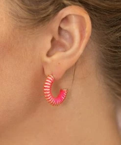 Crystals Trading Inc Accessories Hot Pink/Gold Crescent Stud Earrings