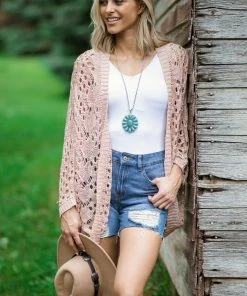 Doe & Rae Dusty Rose Fisher Net Doman Sleeve Cardigan