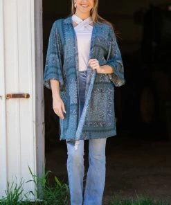 P & Rose Teal Paisley Patchwork Print Kimono