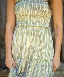 Staccato Dresses Light Olive And White Stripe Maxi Dress