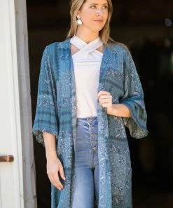 P & Rose Teal Paisley Patchwork Print Kimono