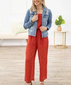 Hayden Red Ditsy Floral Off The Shoulder Jumpsuit Dresses