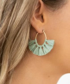 Crystals Trading Inc Moss Raffia Fan Earring Accessories