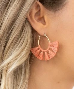 Crystals Trading Inc Accessories Peach Raffia Fan Earring