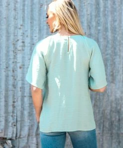Staccato Mint Crochet Trim Textured Top