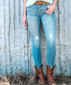 Cello Mid Rise Lightly Distressed Skinny Jeans