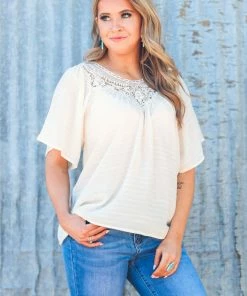 Staccato Beige Crochet Trim Textured Top