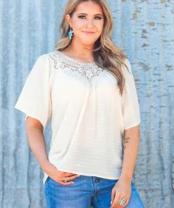 Staccato Beige Crochet Trim Textured Top