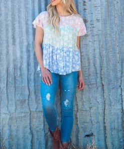 Lovely Melody SHORT SLEEVES Baby Pink And Sage Floral Print Colorblock Top 7 Lovely Melody SHORT SLEEVES Baby Pink And Sage Floral Print Colorblock Top