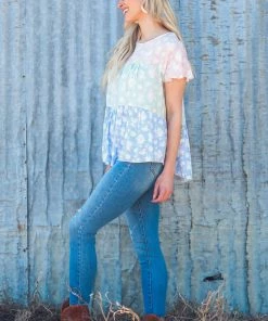 Lovely Melody SHORT SLEEVES Baby Pink And Sage Floral Print Colorblock Top 8 Lovely Melody SHORT SLEEVES Baby Pink And Sage Floral Print Colorblock Top