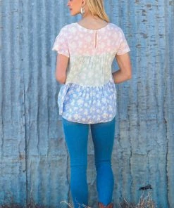 Lovely Melody SHORT SLEEVES Baby Pink And Sage Floral Print Colorblock Top 9 Lovely Melody SHORT SLEEVES Baby Pink And Sage Floral Print Colorblock Top