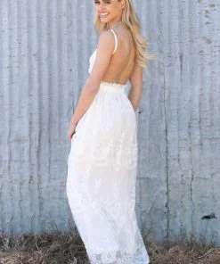 Dress Day Dresses Off White Lace Open Back Maxi Dress