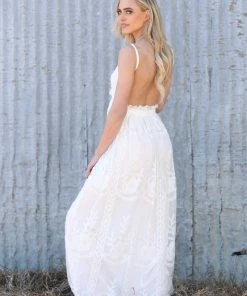 Dress Day Dresses Off White Lace Open Back Maxi Dress