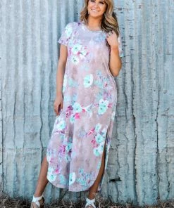 SOL RHR Taupe Multicolor Floral Print Knit Maxi Dress Dresses
