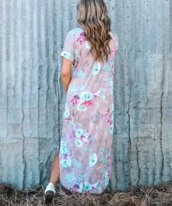SOL RHR Taupe Multicolor Floral Print Knit Maxi Dress Dresses