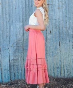 Doe & Rae Bottoms Coral Lace Inset Maxi Skirt 10 Doe & Rae Bottoms Coral Lace Inset Maxi Skirt