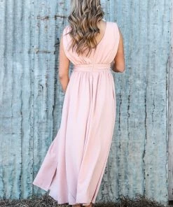 Shewin Dresses Peach And White Lace Trim Maxi Dress