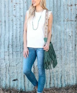 Supreme Fashion TANK TOPS White Crochet Trim Cap Sleeve Top