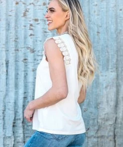 Supreme Fashion TANK TOPS White Crochet Trim Cap Sleeve Top 12 Supreme Fashion TANK TOPS White Crochet Trim Cap Sleeve Top