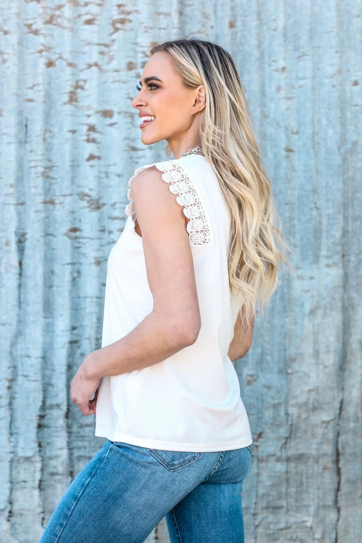 Supreme Fashion TANK TOPS White Crochet Trim Cap Sleeve Top 5 Supreme Fashion TANK TOPS White Crochet Trim Cap Sleeve Top