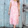 Lovely Melody Dresses Coral Floral Print Surplice Top Midi Dress
