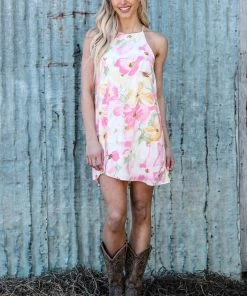 Andree By Unit Ivory And Blush Halter Neck Floral Print Dress Dresses