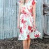 DRESS CODE Dresses Mint And Pink Floral Print Tie Waist Dress