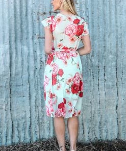 DRESS CODE Dresses Mint And Pink Floral Print Tie Waist Dress