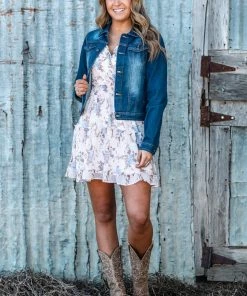 Peach Love Dresses Cream And Periwinkle Floral Print Dress