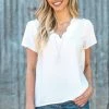 Staccato Off White Scallop Trim V-Neck Top SHORT SLEEVES