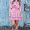 White Birch Fuchsia Smocked Waist Geometric Floral Dress Dresses