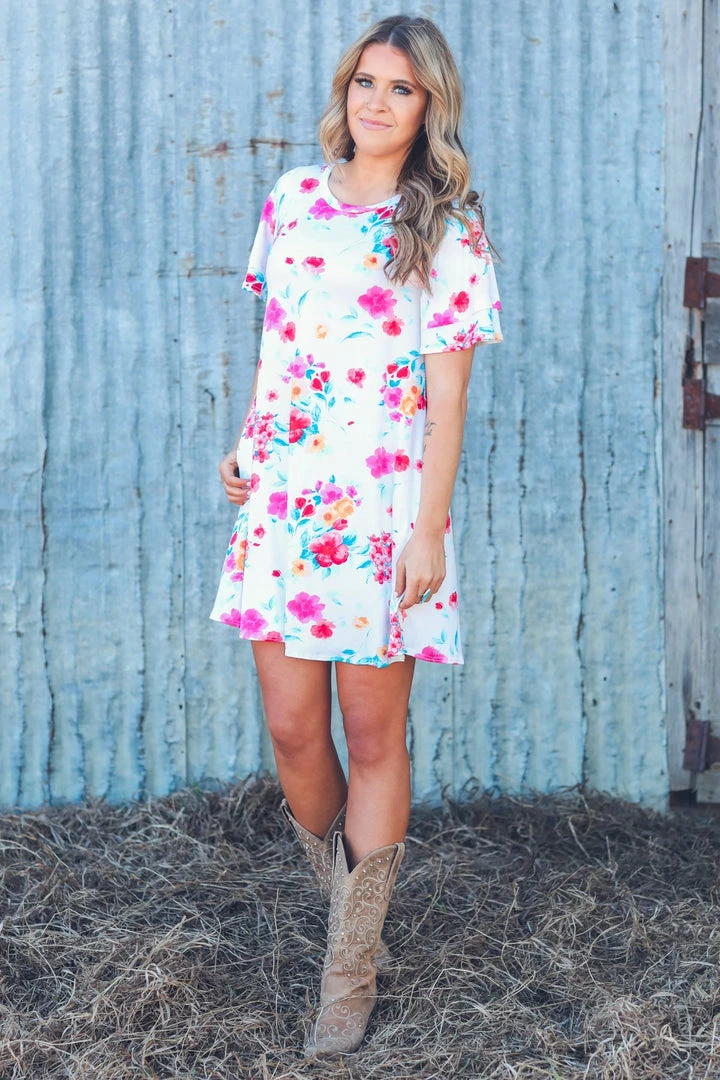 SOL RHR Ivory Multicolor Floral Print Knit Dress Dresses 6 SOL RHR Ivory Multicolor Floral Print Knit Dress Dresses