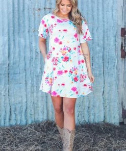 SOL RHR Ivory Multicolor Floral Print Knit Dress Dresses