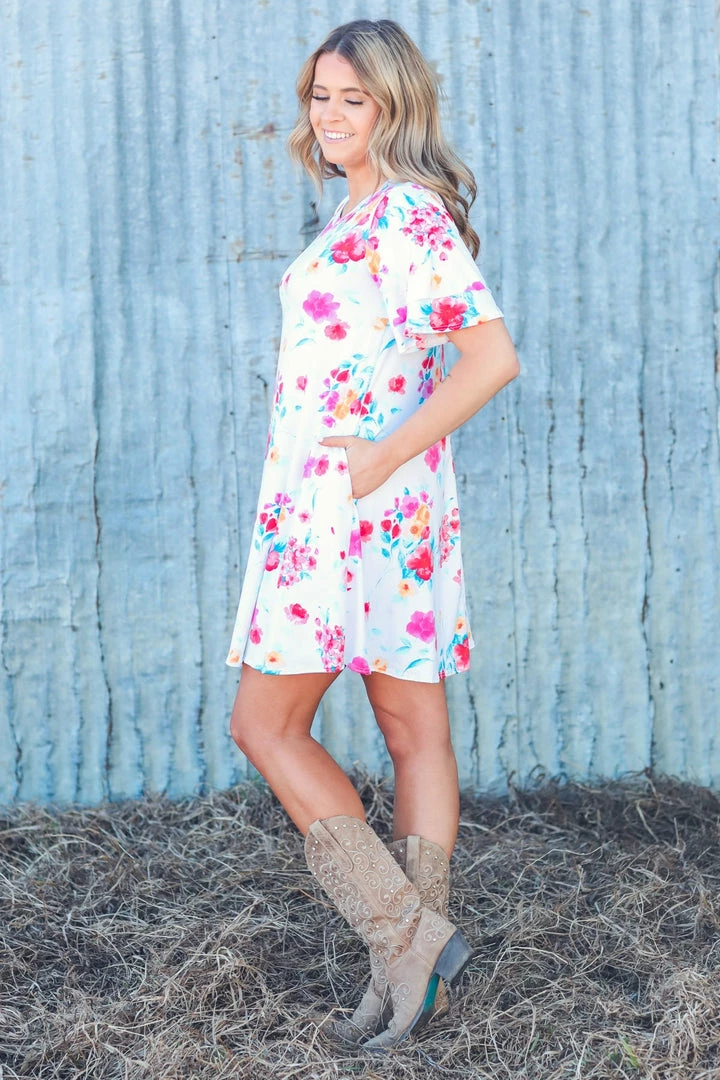 SOL RHR Ivory Multicolor Floral Print Knit Dress Dresses 5 SOL RHR Ivory Multicolor Floral Print Knit Dress Dresses