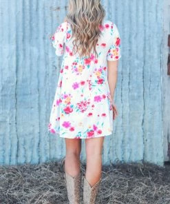 SOL RHR Ivory Multicolor Floral Print Knit Dress Dresses