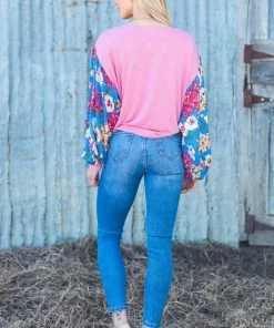 Umgee Pink Surplice Front Tulip Hem Top LONG SLEEVES