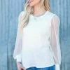 Les Amis White Top With Sheer Lace Balloon Sleeves LONG SLEEVES