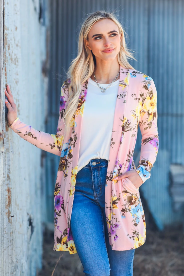 New Moa Collection Blush And Yellow Floral Print Cardigan 4 New Moa Collection Blush And Yellow Floral Print Cardigan