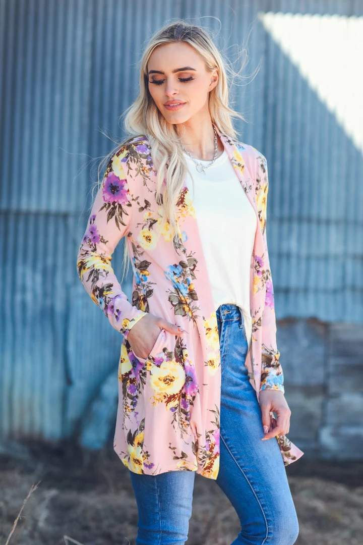 New Moa Collection Blush And Yellow Floral Print Cardigan 3 New Moa Collection Blush And Yellow Floral Print Cardigan